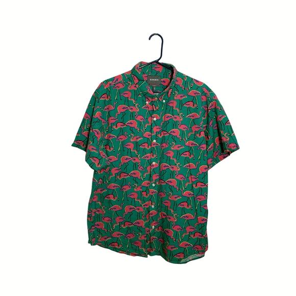 Bonobos Men’s Xl Shirt Green Pink Flamingo Casual Button Down Hawaiian Beach - Picture 2 of 11